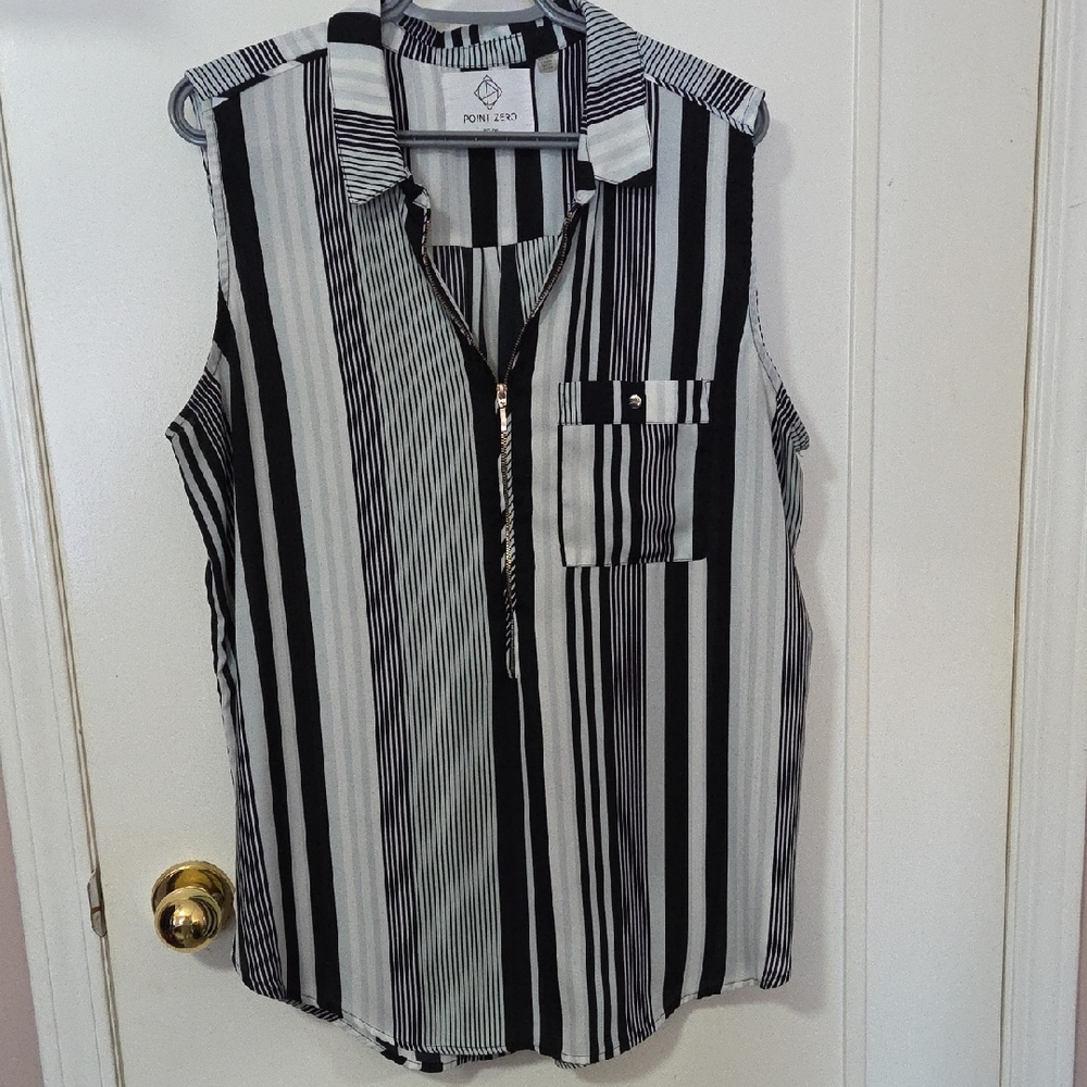 Point Zero navy and White Striped Sleeveless Shirt